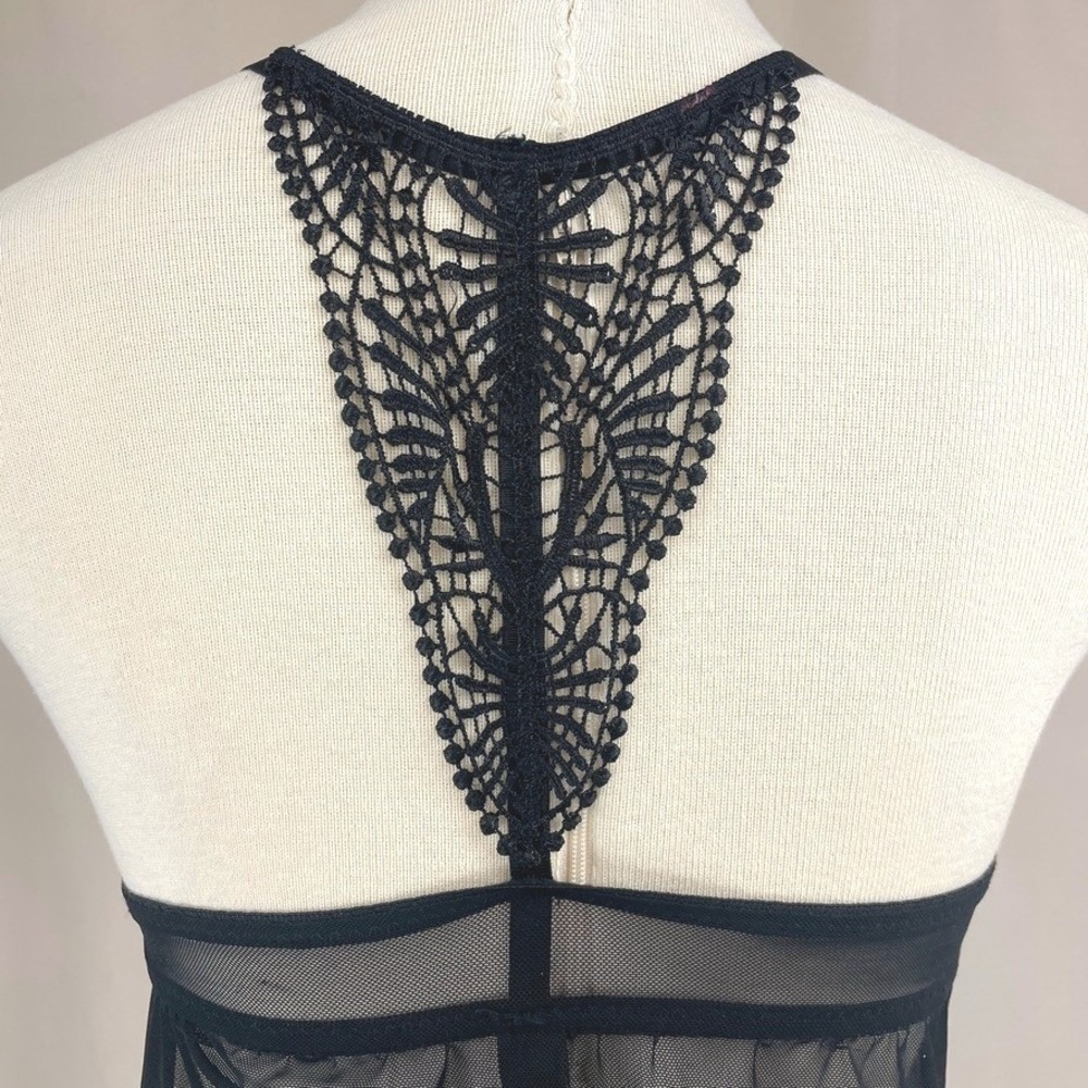DAISY FUENTES Black (M) Push Up Babydoll Racerback Crochet Y2K Festival Lingerie - Picture 4 of 7